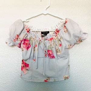 New Look Baby Blue Floral Peasant Crop Top